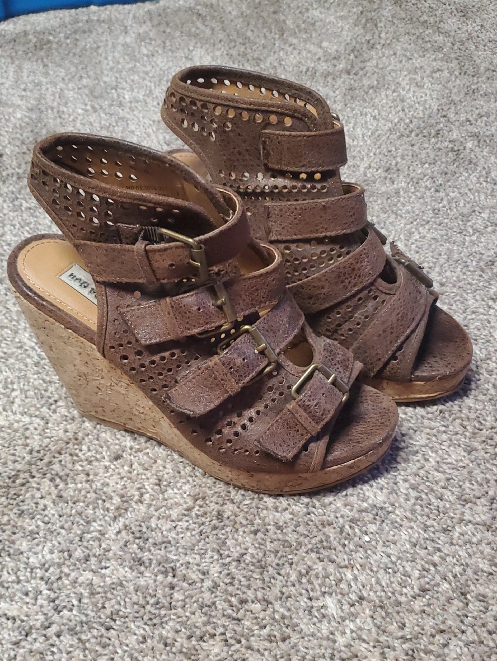 Not Rated Brown Wedge Sandals with Buckle Straps